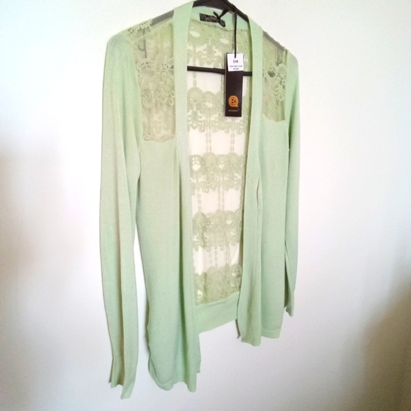Open Front Cardigan with Lace Back and Shoulder Inserts - Picture 2 of 12